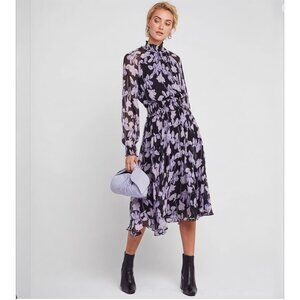 O.P.T Anthropologie On The Run Floral Midi Dress | Black & Purple | Long Sleeve